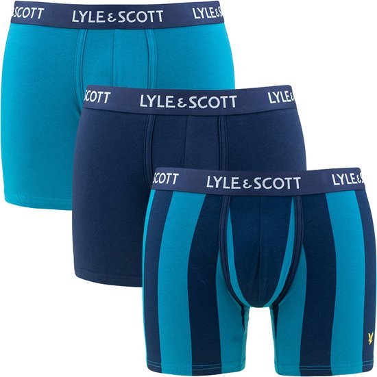 Lyle & Scott 3P long boxers elias stripe blauw - XXL