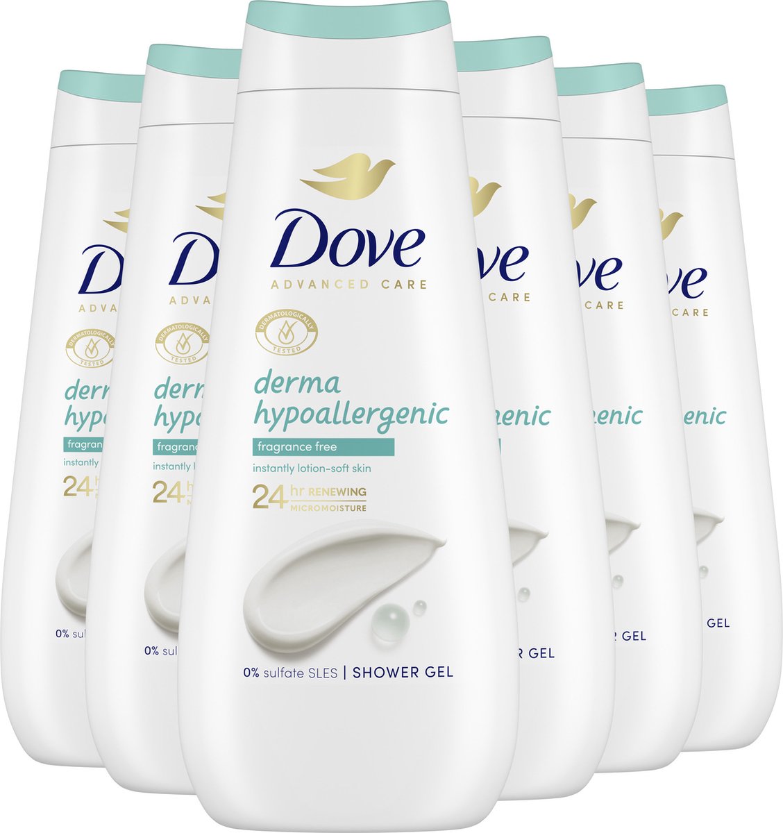 Dove Advanced Care Verzorgende Douchegel - Derma Hypo-Allergenic - 24-uur lang effectieve hydratatie - 6 x 400 ml