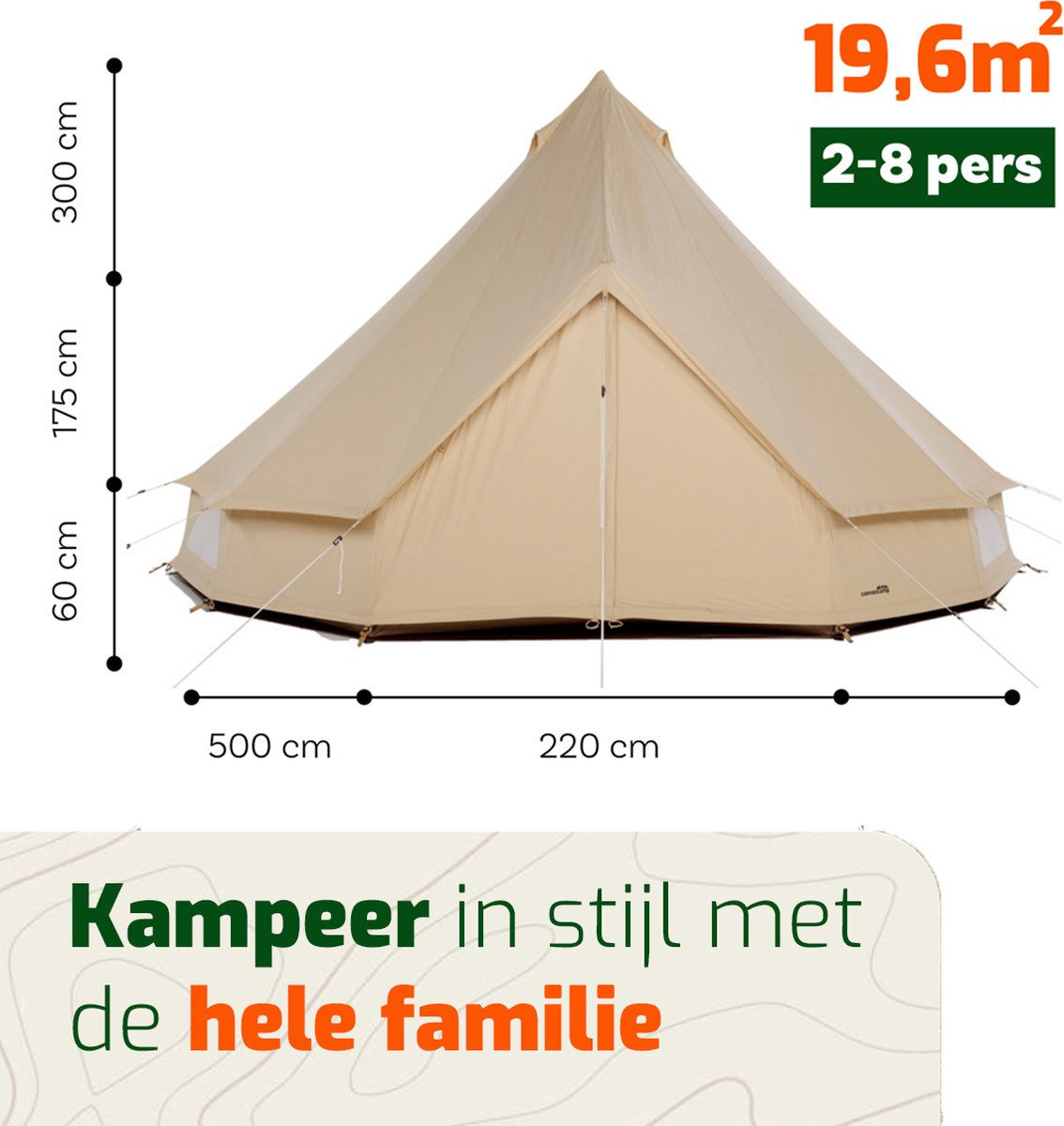 CanvasCamp Sibley 500 Bell Tent - 2 tot 8 personen - waterdicht - katoen