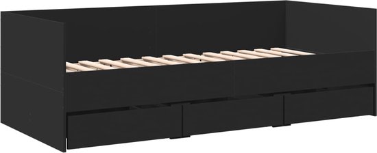 vidaXL - Slaapbank - met - lades - 100x200 - cm - bewerkt - hout - zwart