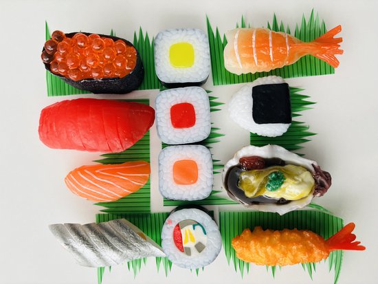 12X Stuk sushi kunst /Sushi model met zee blad Decoratieve
