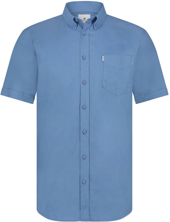 State of Art - Short Sleeve Overhemd Linnen Blauw - Heren - Regular-fit