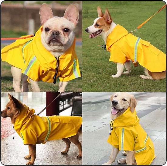BPS Waterdichte regenjas voor huisdieren, honden, met capuchon en zak, voor kleine, middelgrote en grote honden, 100% polyester, S, blauw, BPS-9700AZ