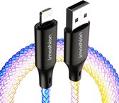 iMoshion Convient pour Câble Lightning vers USB A - 2 mètres - Chargeur Rapide RVB - Câble de Charge adapté pour iPhone 11/12/13/14 - Aluminium - Multicolore
