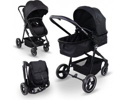 Mobiclinic Nuit - Kinderwagen 2-in-1 - Ultracompact - Handgreep met één hendel - 5 puntsgordel - 0-22 kg - Multifunctionele Buggy 2 in 1 - Afneembare stang - Zwart