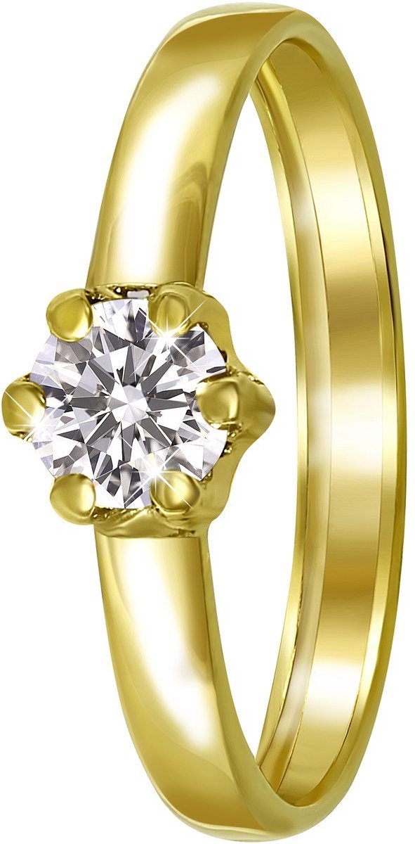 Lucardi Dames ring met zirkonia - Ring - Cadeau - 14 Karaat Goud - Geelgoud