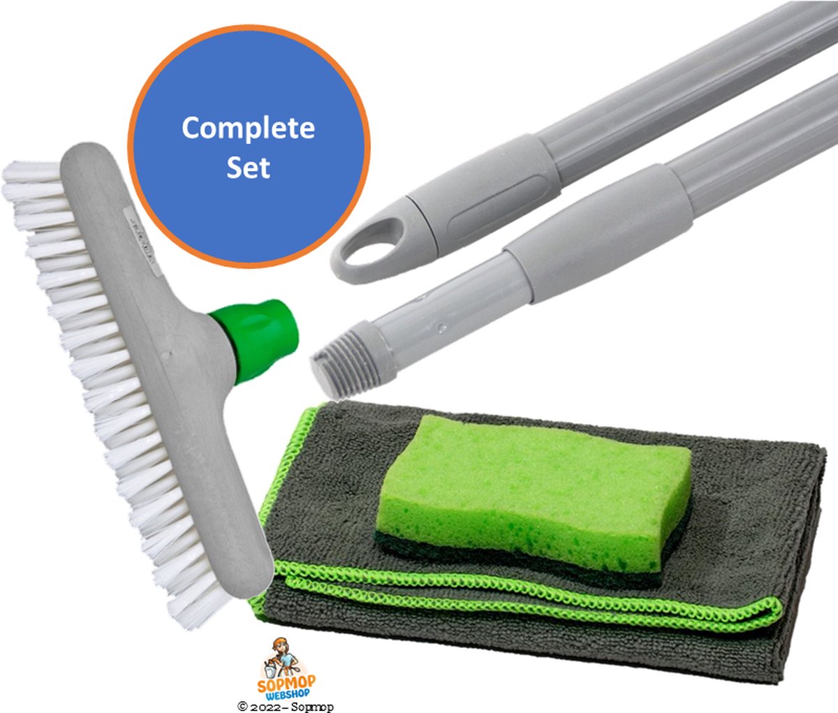 Goedkoopste Luiwagen / Schrobborstel Kunststof Nylon Wit Inclusief Telescoopsteel Professionele Microvezeldoek & Heavy Duty Spons