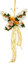 Wandkrans bloem met klaprozen madeliefjes margrieten met strik om op te hangen, kunstbloemen, bloemen, kransen, wanddecoratie, deurversiering, deurversiering, deurkrans, vlinder
