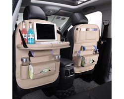 Organisator voor de rugleuning van de autostoel, hangende opbergtas voor de achterbank van de auto, opvouwbare lade met meerdere zakken Beige