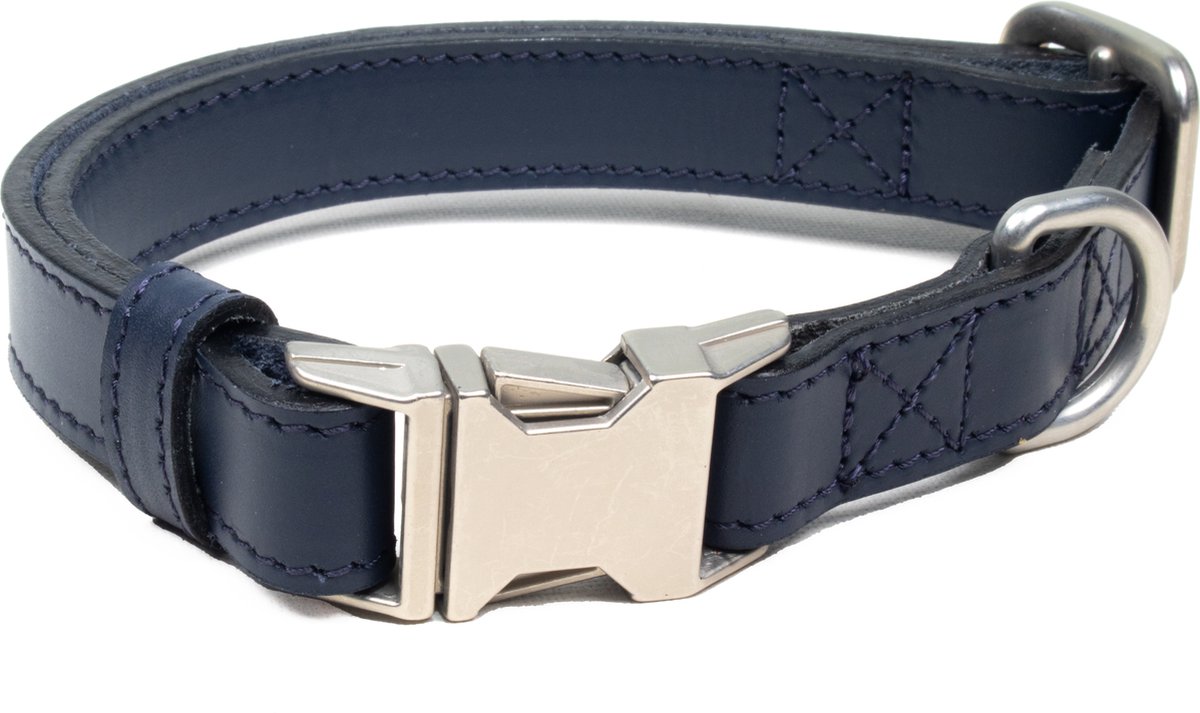 Luxe Halsband voor Honden - Echt Leer / Leder Reflecterend Verstelbaar 26 Cm-40 Cm x 2 Cm-Marineblauw
