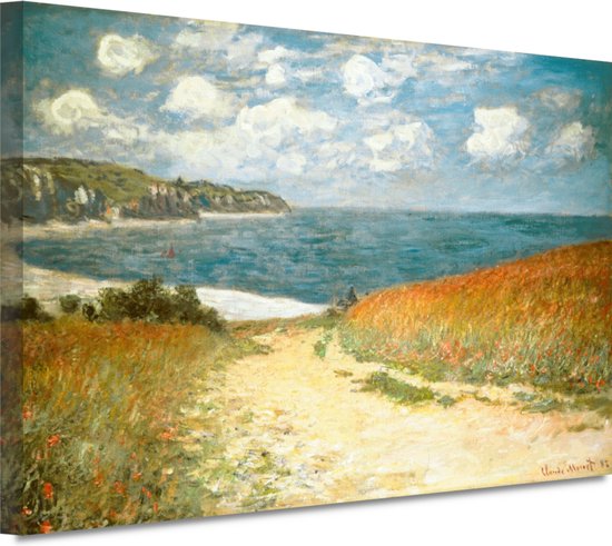 Pad in de tarwe bij Pourville - Claude Monet wanddecoratie - Strand schilderij - Canvas schilderijen Oude Meesters - Landelijke schilderijen - Canvas schilderij woonkamer - Slaapkamer muurdecoratie 90x60 cm