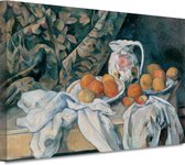 Stilleven met een gordijn - Paul Cézanne schilderijen - Fruit portret - Muurdecoratie Oude meesters - Muurdecoratie industrieel - Canvas schilderijen woonkamer - Schilderijen 70x50 cm
