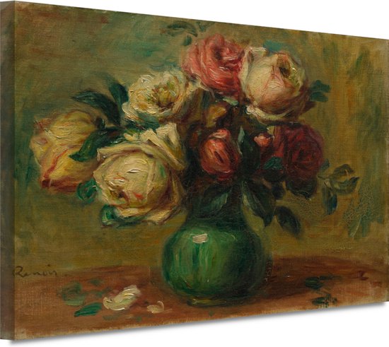 Rozen in een vaas - Pierre-Auguste Renoir portret - Bloemen schilderijen - Schilderijen canvas Oude Meesters - Schilderij vintage - Schilderijen op canvas - Kunstwerk 100x75 cm