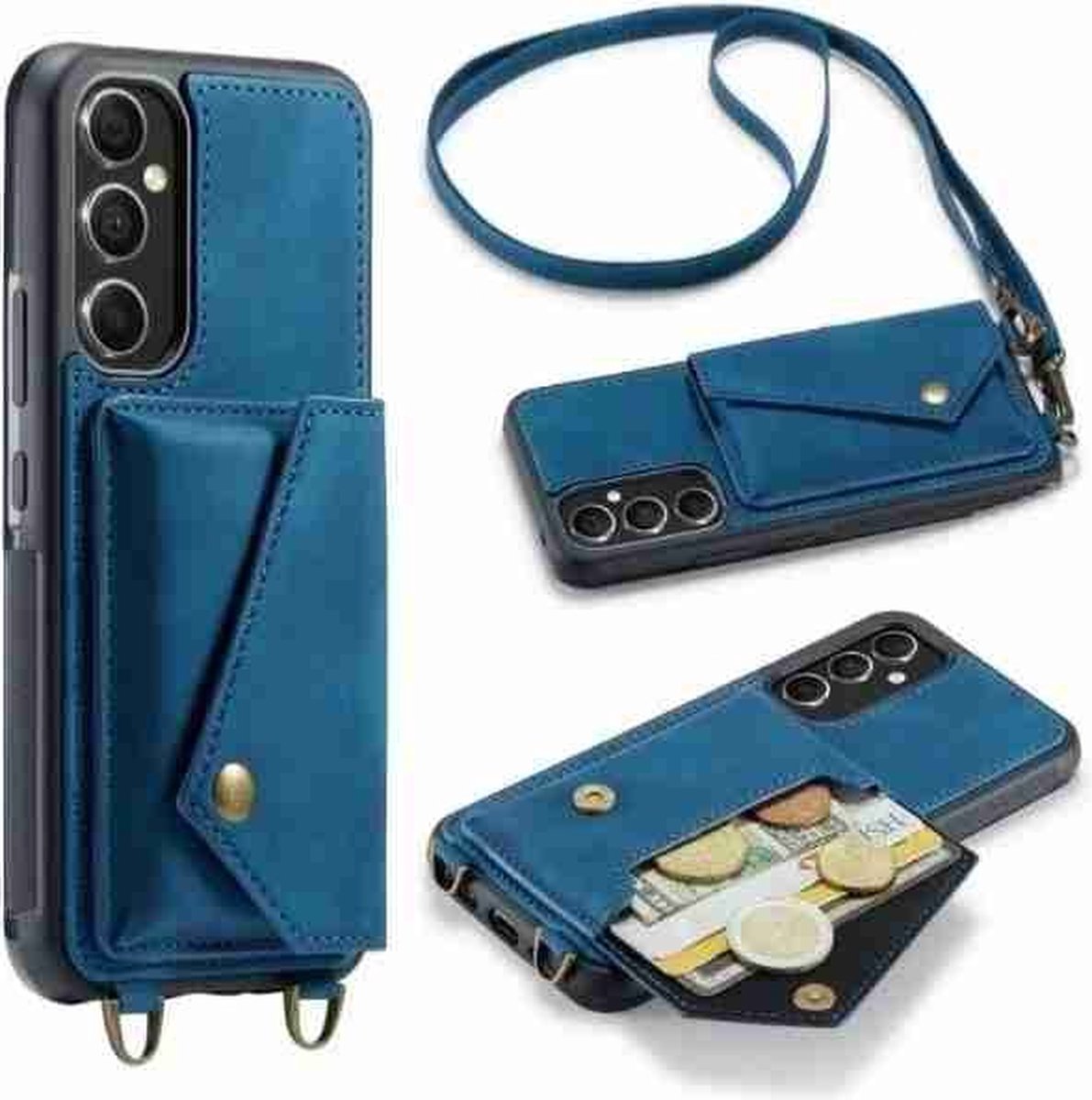 Casemania –geschikt voor Samsung Galaxy S23 Plus – Crossbody – Back Cover met Koord – incl. Opberg vak Blauw