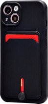 Silicone Hoesje Geschikt voor: iPhone 12 - Push-pull Case met Pasjeshouder - TPU Hoes Met Vakje Voor Pasje - Card Case Back Cover - Zwart