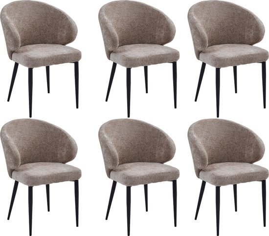 Colenis® - Chaise de salle à manger Ruby - Set de 6 - Taupe - Chenille - Design