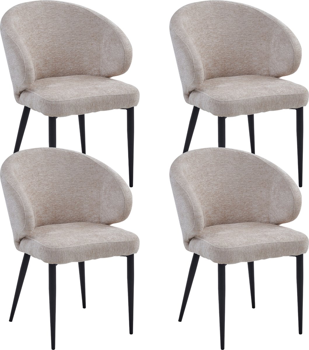 Colenis Ruby Eetkamerstoel - Set Van 4 - Beige - Chenille Stof - Design
