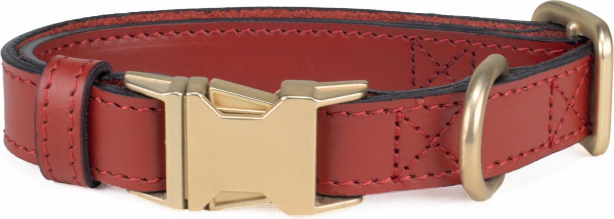 Luxe Halsband voor Honden - Echt Leer / Leder Reflecterend Verstelbaar 26 cm-40 Cm x 2 Cm-Rood