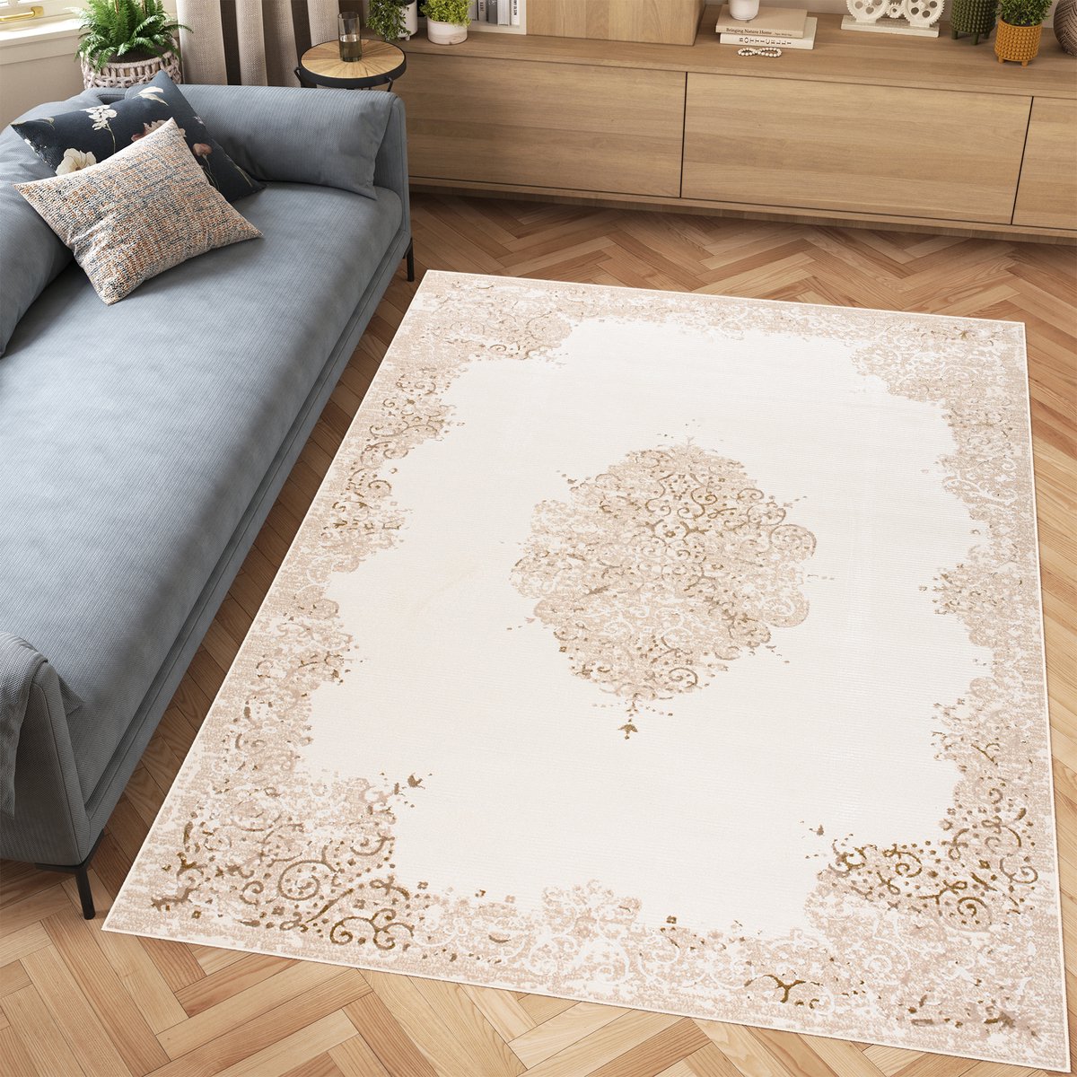 Tapiso Hera Vloerkleed Beige Oriental Woonkamer Slaapkamer Tapijt Beige Creme 2