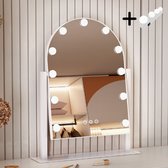 Miroir de maquillage Sefaras Hollywood - Forme d'arc - 12 LED- Lampes - 3 couleurs de lumière - Y compris loupe X5 - Intensité variable -