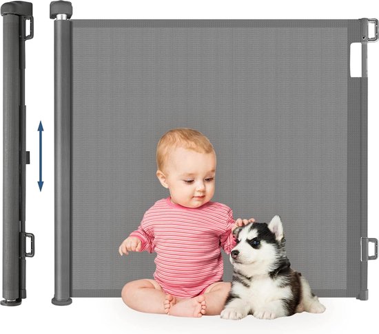 Traphekje uitschuifbaar 0-180cm, extra breed babyhekje, bediening met één hand