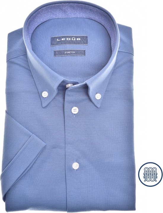 Ledub modern fit overhemd - korte mouw - lichtblauw tricot - Strijkvriendelijk - Boordmaat: