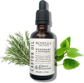 Roselea Organics - Huile de Ricin Bio au Romarin & Menthe Poivrée - Nourrit les cheveux et stimule leur pousse - Renforce les cheveux, les cils, les sourcils et les ongles - Tous nos ingrédients sont Naturels (100%) et Bio (99%) - 50 ml.