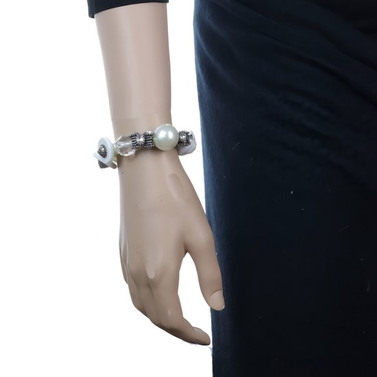 Behave - Set Sautoir avec Bracelet en céramique blanche et perles transparentes