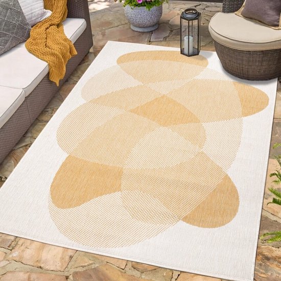 Flycarpets Binnen & Buitenkleed Omkeerbaar - Rio Indoor & Outdoor - Geel / Creme - 200x290 cm