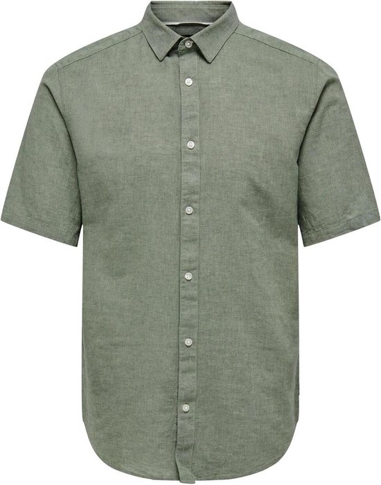 Only & Sons Overhemd Onscaiden Ss Solid Linen Shirt Noos 22009885 Swamp Mannen Maat - XS