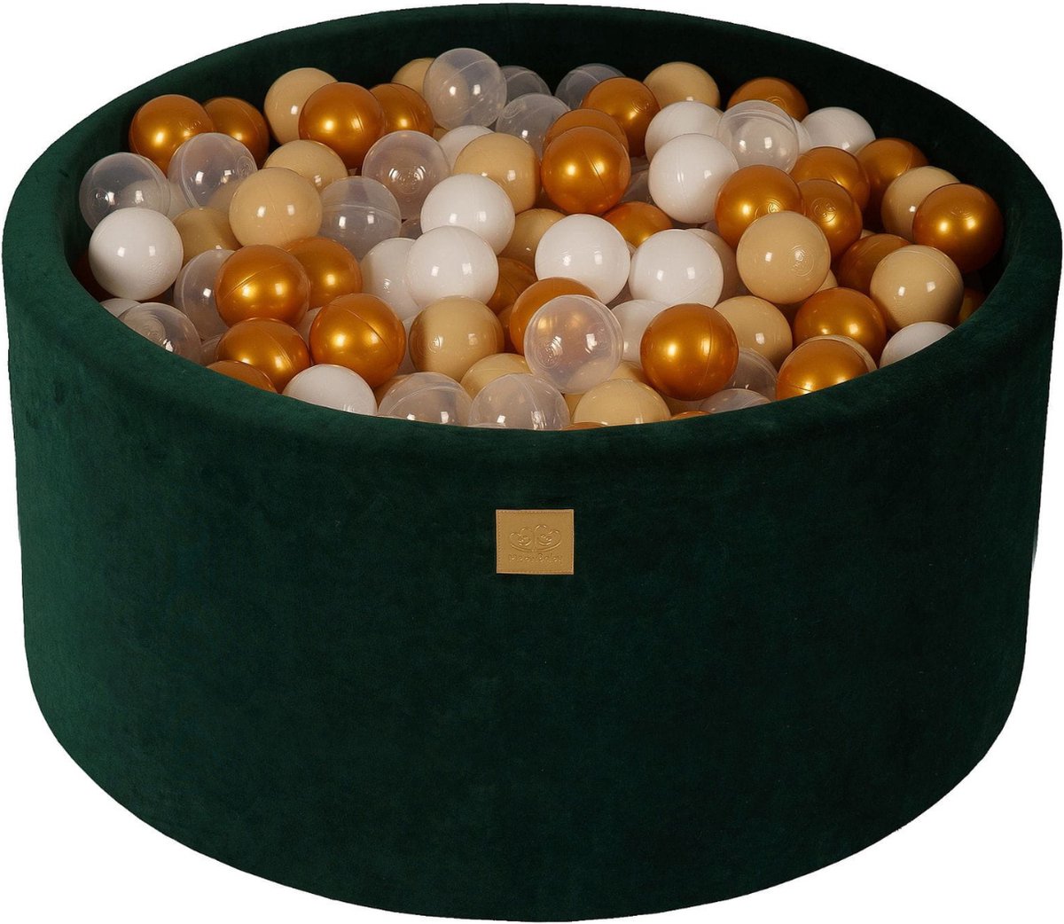 Ballenbak velvet groen met 300 ballen; wit, beige, goud, transparant