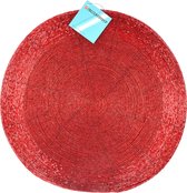 Discountershop Feestelijke Kerst Placemats - Rond 31cm - Rood - Hittebestendig - Onderhoudsvriendelijk - Polyester