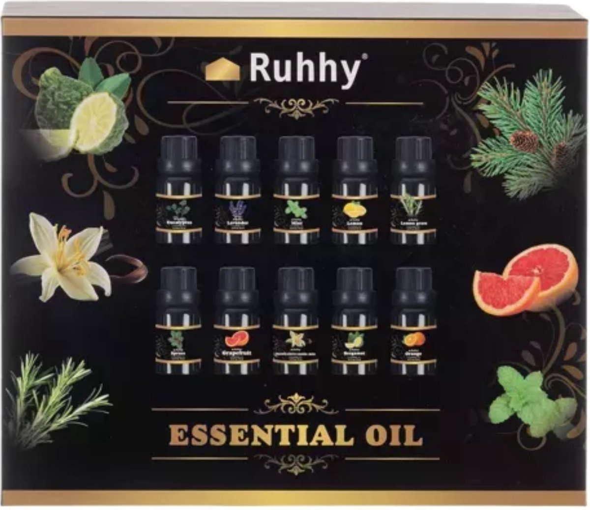 ESSENTIËLE OLIËN SET 10 stuks van elk 15 ml - Etherische Aromatherapie - Aroma Olie Geuren - Etherische essentiële oliën voor geurverspreider of aromadiffuser
