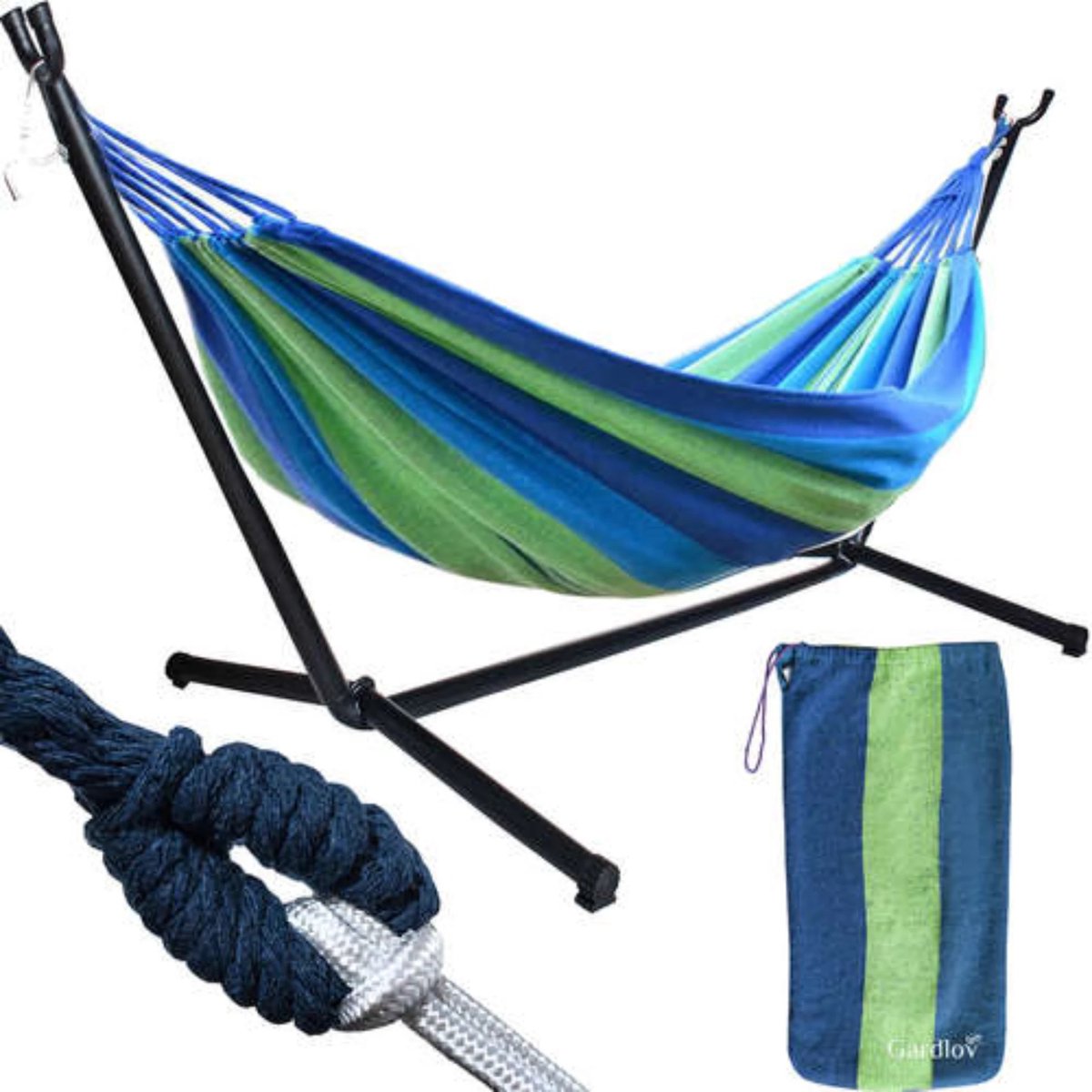 Luxe 2-persoons hangmat inclusief standaard max 200kg van stevig katoenen doek van 150cm
