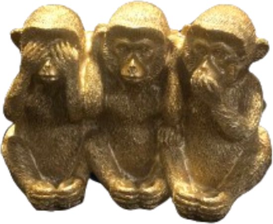Horen Zien en Zwijgen beeldjes Apen - Goud - Keramiek - 4 x 9 cm - 3