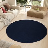 Tapiso Nizza Rond Vloerkleed Navy Antislip Waasbaar Laagpolig Tapijt Kleed Maat- 160x160