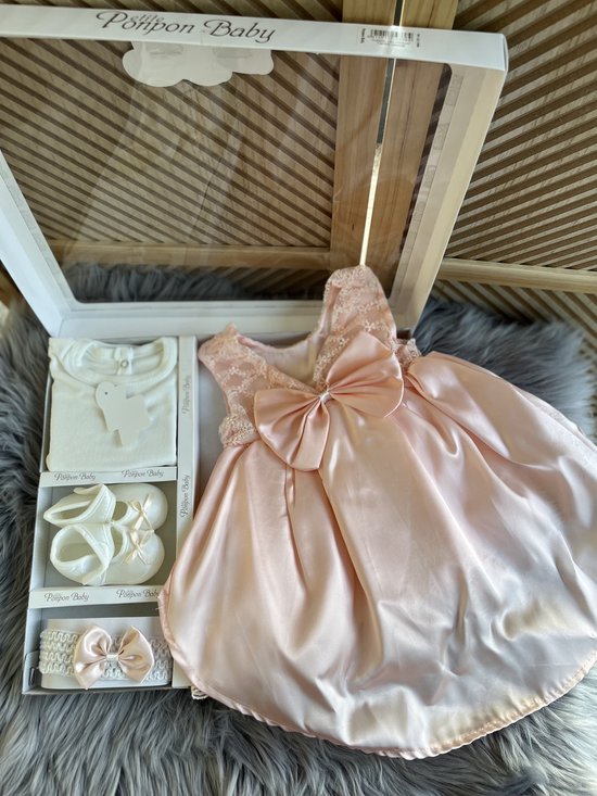 Lito Angels Baby Meisjes Doopsel Doop Wit Jurk Kleding Doopkleding Doopjurken Set met Muts en Cape Maat 56 (Leeftijd 0 maanden