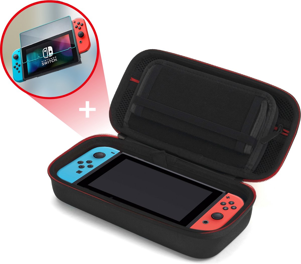 2BEFUN® Nintendo Switch Case incl. Screenprotector geschikt voor Nintendo Switch - Nintendo Switch Hoes - Nintendo Switch Accessoires - Zwart - 2BEFUN