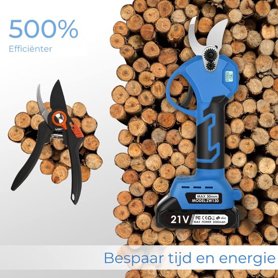 ALLGoods. Professionele Elektrische Snoeischaar - Takkenschaar 30mm - Electrische Snoeischaar met Accu 2x - Snoeischaren Set - Heggenschaar met 2 Batterijen - Tuinschaar met LED-Scherm - 500% Efficiënter - Blauw van ALLGoods — afbeelding 5