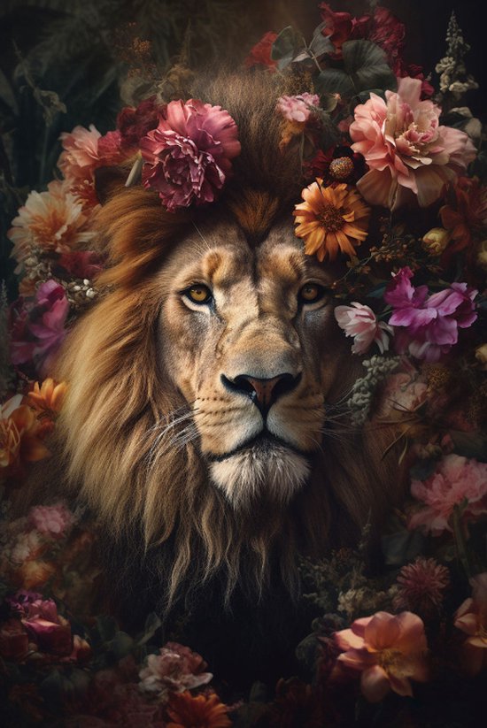 Glasschilderij 80x120x0.4 Flower Lion
