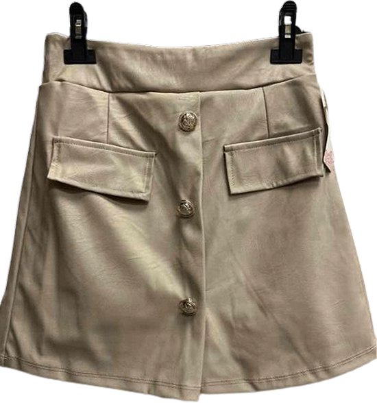 Dilena fashion skort leder button beige