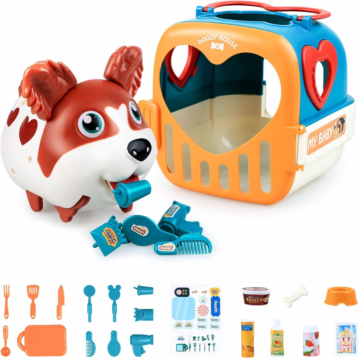 Kizmyee Elektrisch hondenspeelgoed voor kinderen Set 22PCS - Interactief speelgoed met loopfunctie, blaffen, geluidsregeling, puppy en accessoires - Geschikt voor meisjes en jongens van 2 3 4 5 jaar