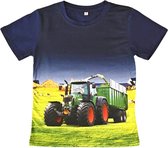 T-shirt met tractor + trailer, groene trekker, blauw, full colour print, kids, kinder, maat 122/128, stoer, mooie kwaliteit!