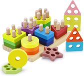 Kizmyee Montessori speelgoed vanaf 1 2 3 jaar, 25 stuks houten speelgoed, digitale bouwstenen, vormclassificatie kubus sorteer- en stapelspeelgoed leerspeelgoed cadeau voor jaren meisjes jongens