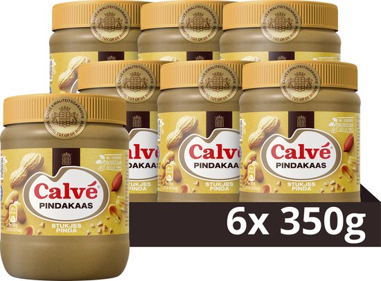 Calve Pindakaas met stukjes pinda - 6 x 350 gram - Voordeelverpakking