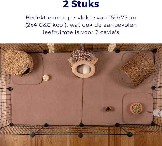 VANESTE Bodembedekking Knaagdieren en Konijnen - Cavia Fleece Liner met Antislip dots - Strooiselmat - Stofvrij - Wasbaar - 75x75 cm - Bruin - 2 Stuks