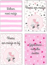 Geboortekaarten - Set van 12 leuke ansichtkaarten - Gefeliciteerd / felicitatie met geboorte - Leuke Post - Dochter / Meisje