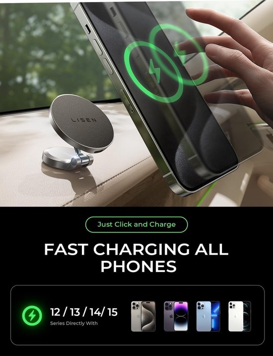 YOSH voor Mag-Safe Autohouder, Mobiele Telefoonhouder Automagneet Dashboard met 20x N55 Magneten, Magnetische Opvouwbare Mobiele Telefoonhouder Auto voor iPhone 16, 15, 14, 13, 12 Samsung Pixel