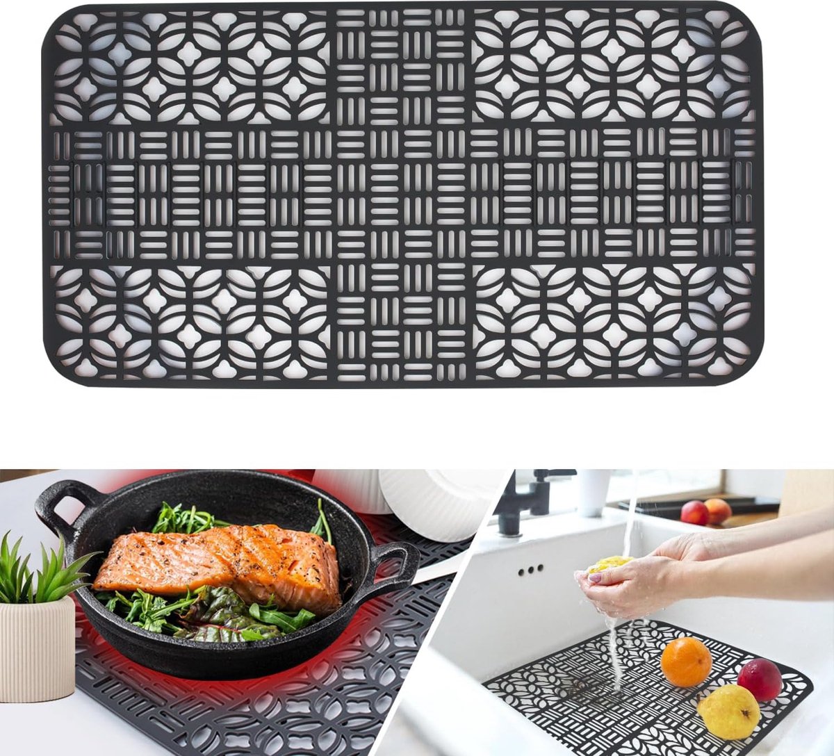 Goedkoopste Gootsteeninzet siliconen spoelbakmat op maat te knippen, 66 x 35 cm, siliconen vaatdroogmat spoelbak, hittebestendig en antislip keukendroogmat siliconen, spoelbakmat voor spoelbak