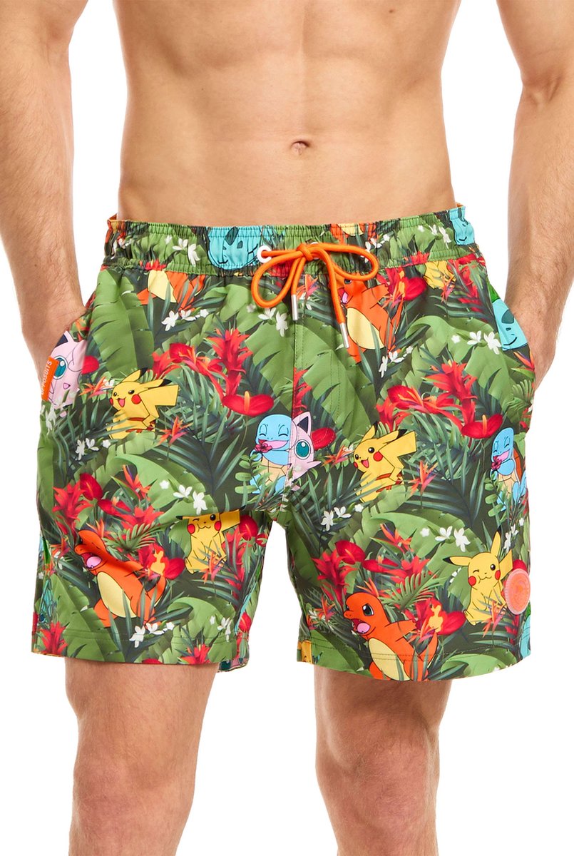 OppoSuits Pokémon™ Tropical Forest - Heren Zwembroek - Pokémon Shorts Met Ritsen en Zakken - Meerkleurig
